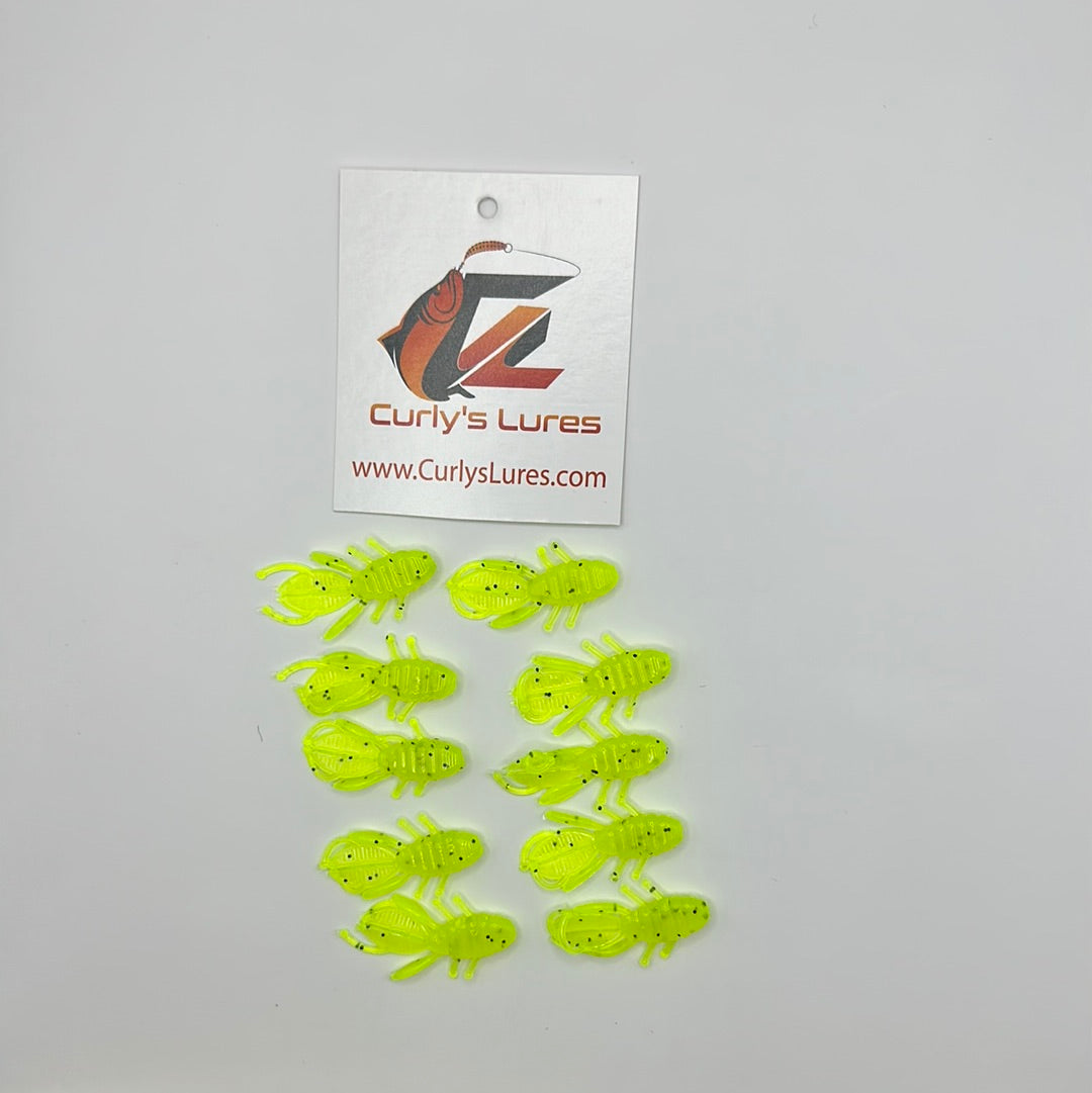 1.25” chartreuse black flake curly’s creature