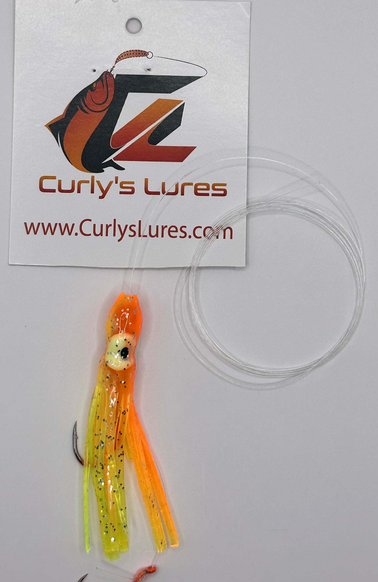 2” orange chartreuse curly’s squidy mini